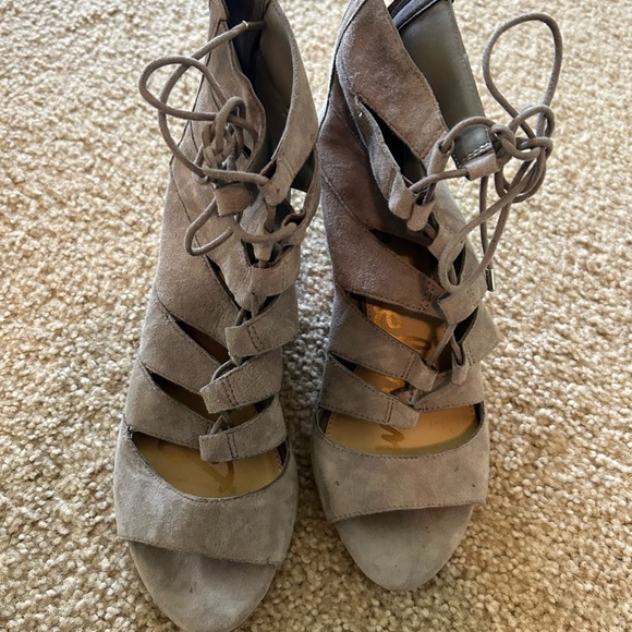Sam Edelman Gray Suede Wedge Sandals - Picture 2 of 4